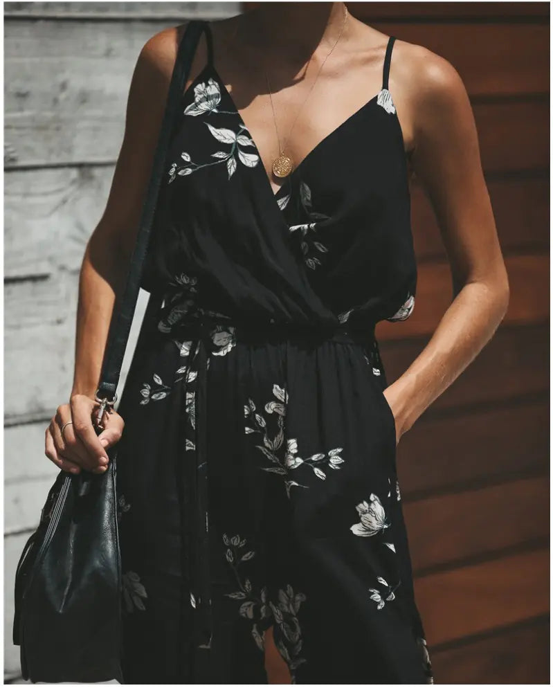Printed Jumpsuit with Cross and Open Back Design