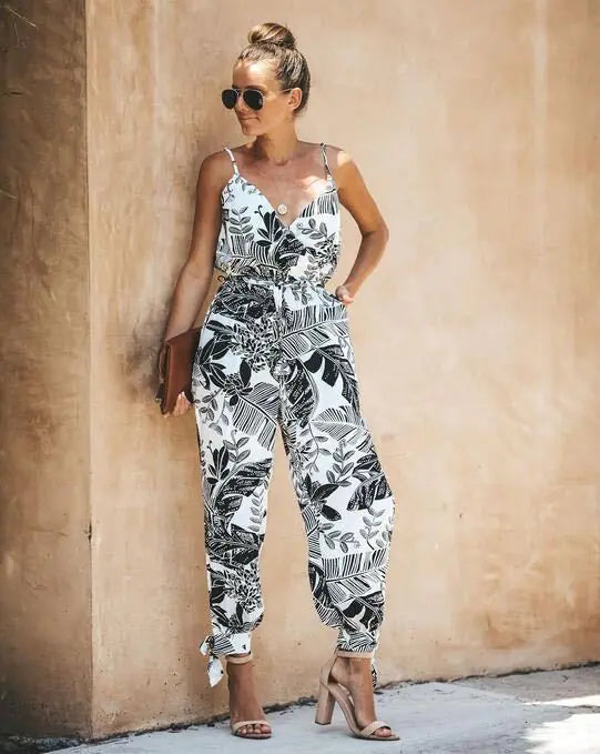 Printed Jumpsuit with Cross and Open Back Design