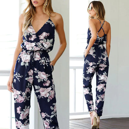 Printed Jumpsuit with Cross and Open Back Design