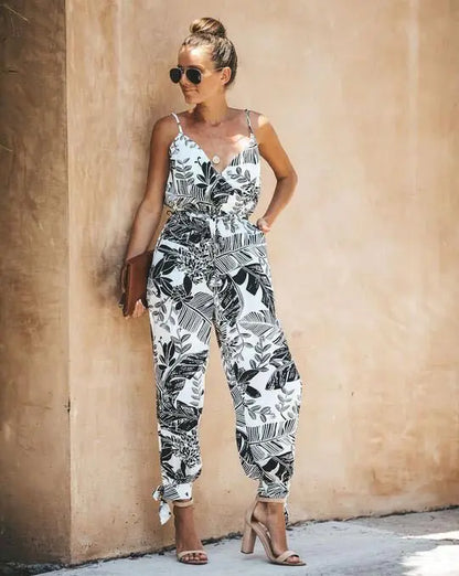 Printed Jumpsuit with Cross and Open Back Design