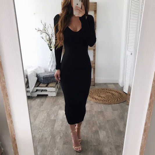 Striped Dress with Long Sleeves and Sexy Scoop Neck