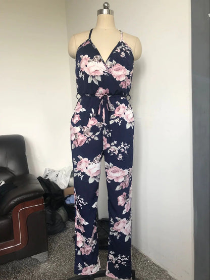 Printed Jumpsuit with Cross and Open Back Design