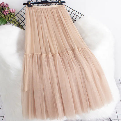 Versatile Mid-Length Solid Color Tulle Skirt