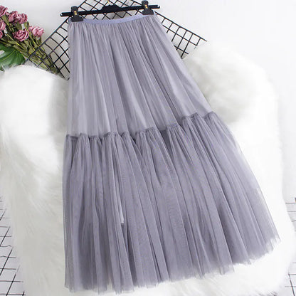 Versatile Mid-Length Solid Color Tulle Skirt